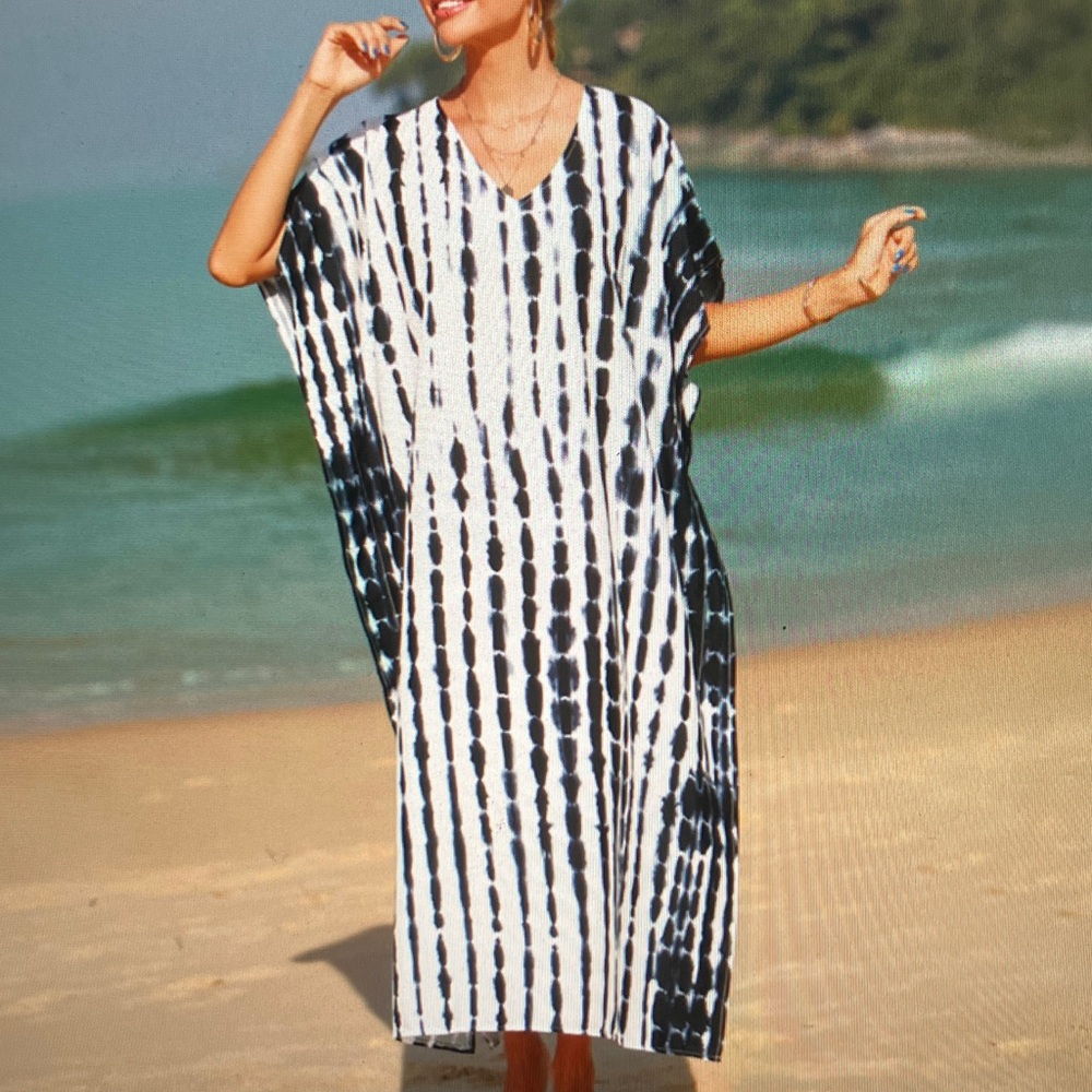 Black and White Tie-Dye Swim Cover-Up